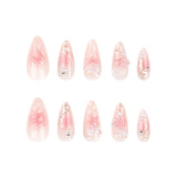 DAIIIBABYYY  -  24pcs Pink Blush Flower Fake Nail for Women Wearable Y2k 3D Wave Decor False Nail Patch Korean Sweet Almond Press on Nails