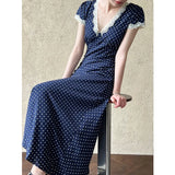 DAIIIBABYYY  -  Summer Lace Patchwork Polka Dot Dress Women V-neck Elegant High Waist A-line Midi Dresses