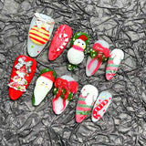 DAIIIBABYYY  -  10pcs Handmade Press on Nails Cute Christmas Almond False Nails for Girls Wearable Santa Claus Bow Xmas Bell Decor Fake Nails