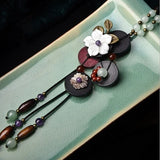 Daiiibabyyy Long Boho Necklace Women Statement Pendants Shell Flower Colorful Natural Stone Necklaces for Women Wood Accessories