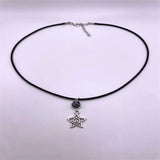 DAIIIBABYYY  -  black cord, star, swirl bead, black and white, silver, 18 inch, adjustable, lobster claw