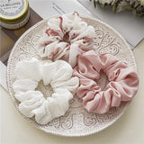 DAIIIBABYYY  -  Wholesale Korean New FLoral Pure Colorful Elastic Scrunchie Fashion 3PC/Set Women's Chiffon Hair Band Hair Accessories