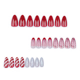 DAIIIBABYYYY  -  24pcs French Red Candy Striped False Nails Christmas Silver Glitter Pink Press on Nails Wearable Short Almond Fake Nail Tips