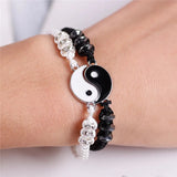 DAIIIBABYYY  -  2 pcs Couple Black White Tai Chi Yin Yang Bracelet Set Men Women Adjustable Rope Chain Chinese Traditional Style Daily Jewelry