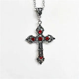 Daiiibabyyy New Gothic Vintage Ruby Cross Pendant Necklaces Women Creative Temperament Design Pattern Necklace Party Jewelry Gift