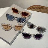 DAIIIBABYYY  - Women Cat Eye Sunglasses with Rhinestones 2024 New Stylish Gradient Mirror Outdoor Shades Trendy Brand Design Sun Glasses