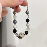 DAIIIBABYYY  -  Chinese Style Irregular Stone Beads Bracelet for Women Minimalist Grey Circular Geometric Beads Y2K Accessories Fashion Jewelry