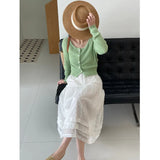 Daiiibabyyy   -  Spring Summer Lace Fairy White Skirts Women Elastic High Waist A-line Long Skirt