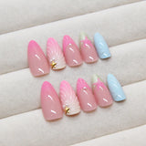 DAIIIBABYYY  -  24pcs Hand-painted False Nails Summer Sea 3D Shell Starfish Fake Nail Tips Ins Gradient Pink Blue Color Almond Press On Nails