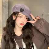 Daiiibabyyy New Fluffy Soft Women Rabbit 's Hair Berets French Artist Style Warm Winter Beanie Hat Beret Solid Color Elegant Lady