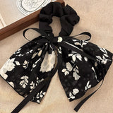 DAIIIBABYYY  -  New Vintage Print Bow Ink Skirt Elastic Scrunchie Headband Elegant Fashion Lady Ponytail Streamer Hair Rope Hair Accessories