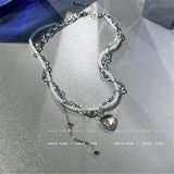 Daiiibabyyy Transparent Crystal Heart Pearl Double Layer Chain Pendant Necklace for Women Sweet Cool Charm Clavicle Chain Trend Jewelry