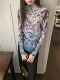 DAIIIBABYYY  -  Floral Long Sleeve Tees Ruched T Shirt For Women Aesthetic Tshirts Spring Summer Fashion Tops Clothing