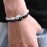 DAIIIBABYYY  -  2 pcs Couple Black White Tai Chi Yin Yang Bracelet Set Men Women Adjustable Rope Chain Chinese Traditional Style Daily Jewelry