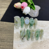 Daiiibabyyy 10Pcs Chinese style Press On Nails with Hand-painted white snake dark green jade bamboo pattern Long Detachable Fake Nails Tips