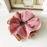 DAIIIBABYYY  -  Oversized Niche Design Vintage Plaid Large Bowel High Elastic Hair Rope  Fashion Ballet Style Scrunchie Ruffled Headpiece