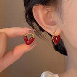 DAIIIBABYYY  -  Vintage Red Enamel Love Heart Hoop Earrings For Women 2024 Elegant Dripping Oil Temperament Earrings Wedding Jewelry Gifts