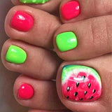 DAIIIBABYYY  -  24pcs Summer Watermelon Pattern Fake Toenails Full Cover Press on Toenail Patch Green Red Sqaure Fake Toenail Tips Wearable