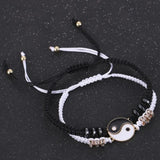 DAIIIBABYYY  -  2 pcs Couple Black White Tai Chi Yin Yang Bracelet Set Men Women Adjustable Rope Chain Chinese Traditional Style Daily Jewelry