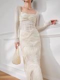 DAIIIBABYYY  -  High End White Dress For Women'S Spring Style French Design, With A Super Beautiful Long Skirt Underneath