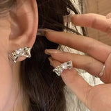 DAIIIBABYYY  -  Heart Shaped Zircon Bow Earrings Sweet Cool Female Creative Design Cool Transcendent Style Earrings High-End Jewelry Accessories