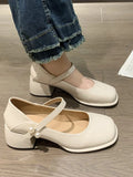 DAIIIBABYYY  -  Vintage France Mary Janes Shoes Women Korean Casual Square Heel Shoes Female String Bead Temperament Leisure Shoes Summer