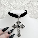 DAIIIBABYYY  -  Goth Limited Black Velvet Cross Bead Choker Necklace Jewelry Gorgeous Women Punk Gift Statement New Gothic Halloween Grunge