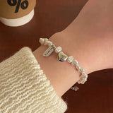 DAIIIBABYYY  -  Charm Retro Baroque Pearl Beaded Heart Bracelet for Women Girls Sweet Cool Lucky Card Bangle Jewelry Y2K Friendship Gift