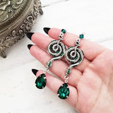 DAIIIBABYYY  -  New Goth Silver Tone Snake Emerald Drop Earrings Serpent Witch Pagan Alternative Statement Punk Jewelry Women Fashion Gift