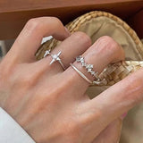 DAIIIBABYYY  -  New Korean Cross Star Open Rings for Women Punk Shiny Zircon Star Tassel Adjustable Couple Finger Ring Y2k Jewelry Gift