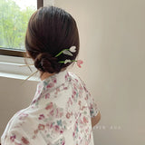 Daiiibabyyy Vintage Chinese Style Hairpins Hair Stick for Women Metal Glaze Hair Fork Flower Plant Hair Chopsticks Jewelry Hair Clip