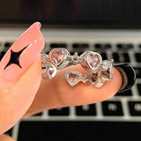 DAIIIBABYYY  -  Fashion Sparkling Pink Heart Rhinestone Rings Y2K Sweet Girls Zircon Exquisite Opening Finger Ring Women Party Jewelry Gifts