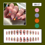 DAIIIBABYYY  -  24pcs Spring/Summer Flowers Fake Nail Colorful flower Pattern False Nails Full Cover Wearable Sweet Korean Almond Press On Nails