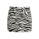 DAIIIBABYYY  -  Zebra Stripes Faux Fur Short Skirt Winter Stylish Women Y2K Bodycon Skirts Party Clubwear Vintage 2000s Costume Sexy