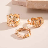 DAIIIBABYYY  -  3Pcs/Set Fashion Metal Liquid Irregular Open Ring for Women Minimalist  Gold Color Wide Texture Adjustable Finger Rings Jewelry