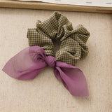 DAIIIBABYYY  -  Korean New Sweet Cute Colorful Check Fabric Elastic Scrunchie High-grade Handmade Bow Hair Accessories Horsetail Hair Rope