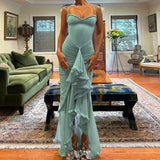 DAIIIBABYYY  -  New Summer Sexy Garden Party Solid Women's Dress Elegant Chest Wrap Mesh Patchwork Long Dress Casual Suspender Beach Dress Mujer