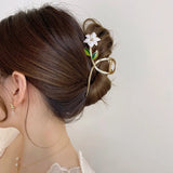 Daiiibabyyy New Women Metal Hair Claw Elegant Gold Flowers Hair Clips Barrette Crab Headband Ponytail Clip Headwear hair accessories tiara