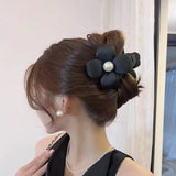 DAIIIBABYYY  -  2pcs Exquisite Sponge Puff Flower Hair Claw Pearl Korean Style Scrunchies Shark Clip Cloth Ponytail Holder Exaggerated Crab Clip