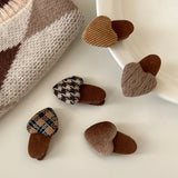 Daiiibabyyy Maillard Velvet Plaid Heart Hairpin Headwear for Girls Korea Sweet Simple Coffee Flocking Side Clip Children Hair Accessories