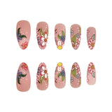 DAIIIBABYYY  -  24pcs Spring/Summer Flowers Fake Nail Colorful flower Pattern False Nails Full Cover Wearable Sweet Korean Almond Press On Nails