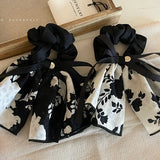 Daiiibabyyy -  Retro Printed Bow Ink Skirt Hair Band Hair Rope Women's High-Grade Gentle Elegant Hair Rope New Headwear