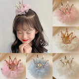 DAIIIBABYYY  - Children's Princess Mesh Hairpin Girls Rhinestone Crown Hair Clip Hair Accessories Sweet Lovely Tiara Headwear