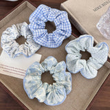 DAIIIBABYYY  -  2024 Sea Blue Polka Dot Scrunchies Fashion Gilrs Floral Plaid Large Intestine Hair Ties Ropes Women Sweet Versatile Rubber Bands