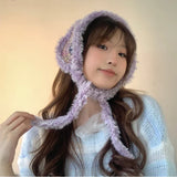 DAIIIBABYY  -  Y2K Gradual Change Color Knitted Earmuffs for Women Autumn and Winter Korean Retro Plush Warm Versatile Cute Strap Beanies