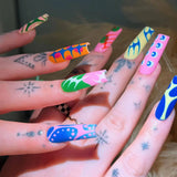 DAIIIBABYYY  -  24pcs False Nails Ins Creative Colorful Pattern Fake Nail Patch Full Cover Wearable European Long Ballet Coffin Press on Nails