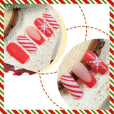 DAIIIBABYYY  -  24pcs Red Matte Fake Nails Christmas Snowflake Stripe Pattern False Nail Tips Wearable 2025 New Year Gifts Press on Nails