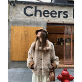 DAIIIBABYYY  -  Winter Women Faux Fur Lesther Jacket Coat Fur Collar Black Baggy Thickening Warm Streetwear Plush Patchwork Lamb Wool Coat Top