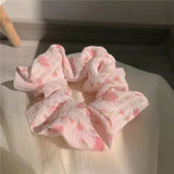 DAIIIBABYYY  -  Sweet Floral Large Scrunchies Ins Trendy Pink White Elastic Hair Bands Fresh Fairy Hair Accessories Summer New Hair Ties Ropes