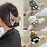 Daiiibabyyy Korean Version Of Coal Ball Cartoon Clip Plush Shark Clip Fashion Women's Cute Hair Clip Hair Accessories